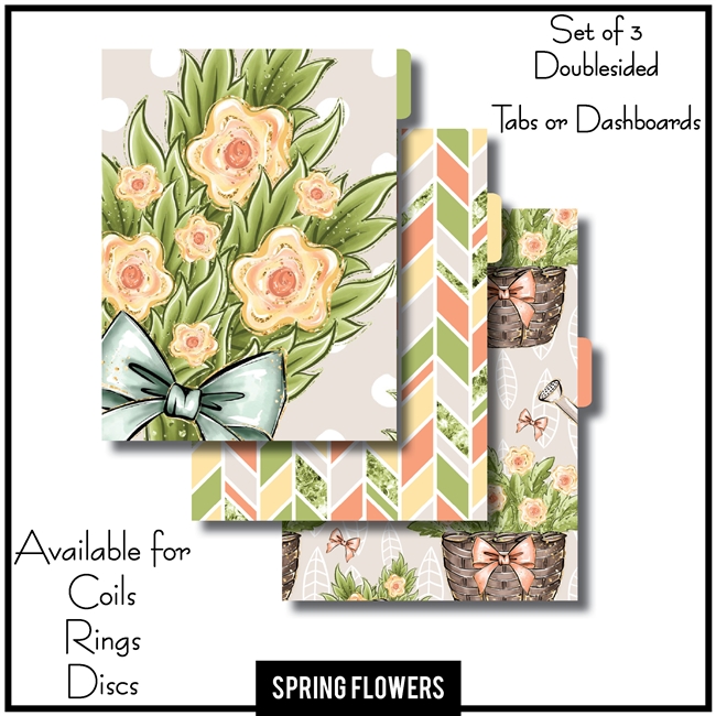 Spring Flowers Tabs or Dashboards 3 Side Set A