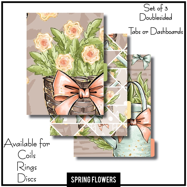 Spring Flowers Tabs or Dashboards 3 Side Set B