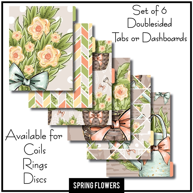 Spring Flowers Tabs or Dashboards 6 Set