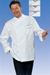 Joel Chef Jacket with green piping in 100% Long Fiber Pima Premium Cotton, the finest cotton in the world!