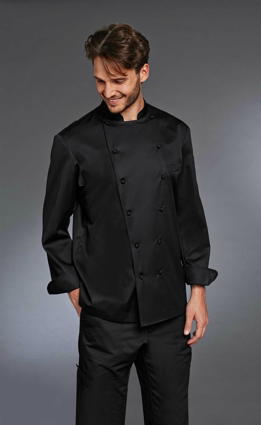 'The Grand Chef' ALLURE Chef Jacket black with Pen Pocket and Breast Pocket in 100% Cotton