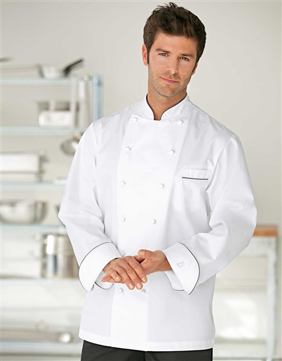 Perigord Chef Jacket with grey piping in 100% Long Fiber Pima Premium Cotton, the finest cotton in the world!