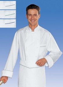 Perigord Chef Jacket with Green Piping in 100% Long Fiber Pima Premium Cotton, the finest cotton in the world!