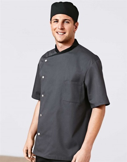 Julius Short Sleeved Chef Jacket Charcoal Grey with black trim