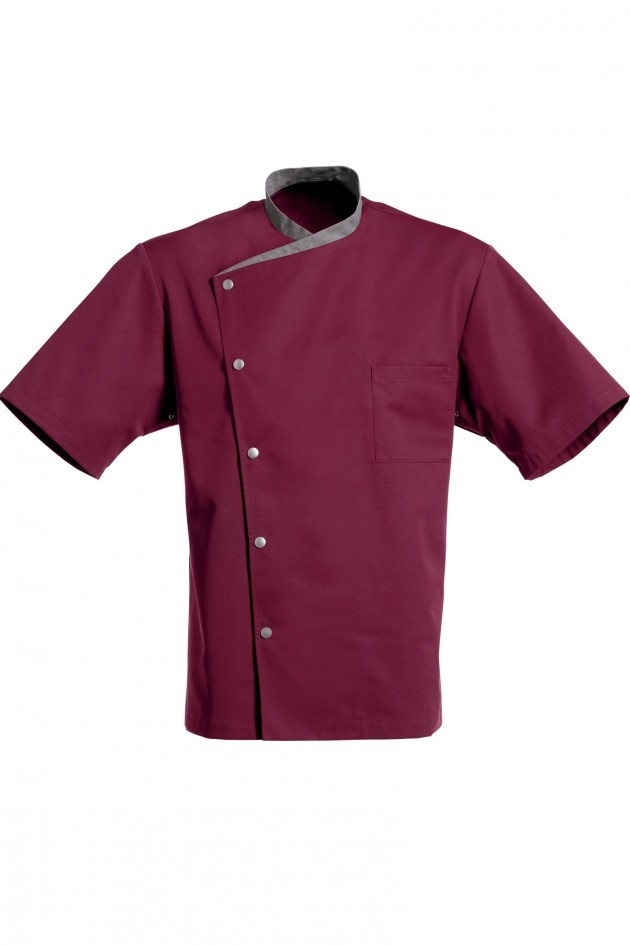 Juliuso short Sleeves Chef Jacket burgundy with grey trim