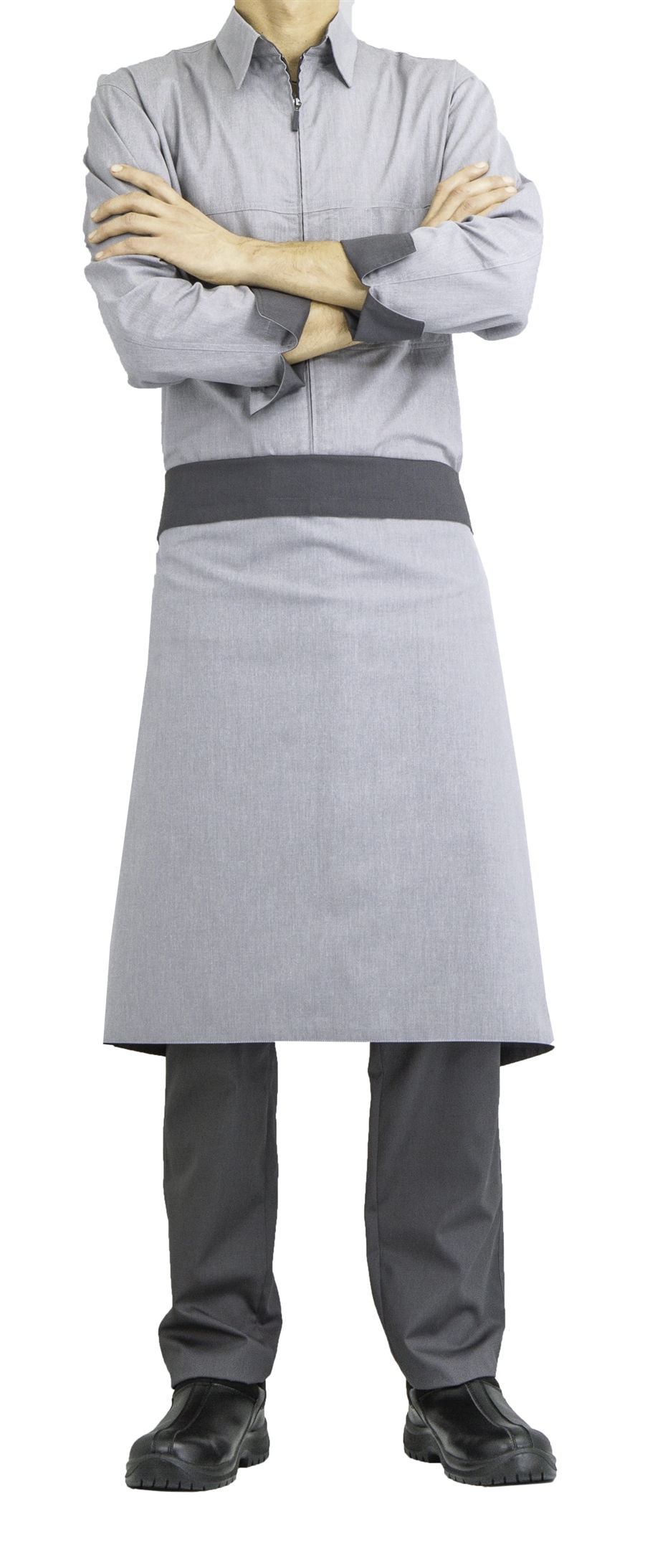 Twin two tone grey reversible waist apron with ties