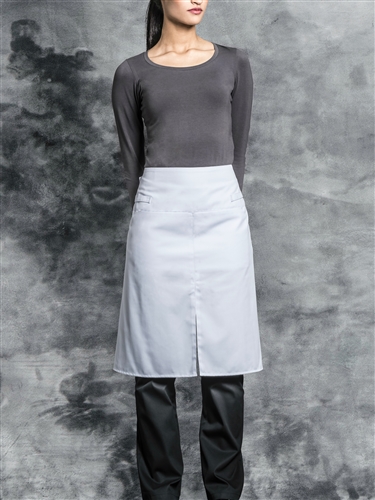 Wrap unisex apron white with a slit at center front
