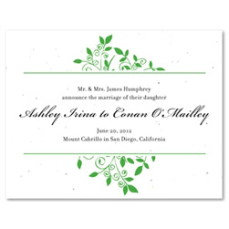 Green Wedding Announcement Cards on seeded paper ~ Andromeda's Vine by ForeverFiances (nature's green)