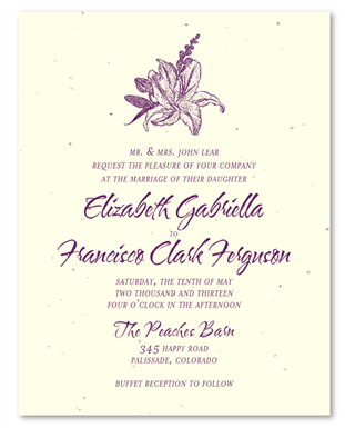 Lily Wedding Invitations ~ Amour de Calla ~ Calla Lily (seeded paper)