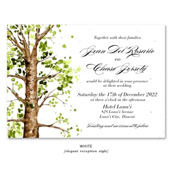 Ancient Elm Tree Wedding Invitation with Green and brown leaves