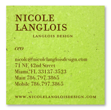 Green Business Cards | on bright green seeded paper