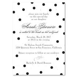 Polka Dots Bat Mitzvah Invitations | Black Dots