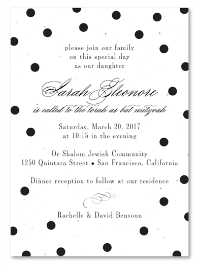 Polka Dots Bat Mitzvah Invitations | Black Dots