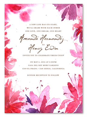 Watercolor Wedding Invitations on white seeded paper ~ Botanical Blooms (watercolor)