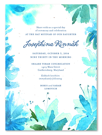 Unique Bat Mitzvah Invitations ~ Botanical Blooms (seeded)