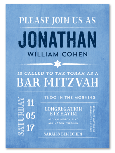 Fun Blue Bar Mitzvah Invitations | California Blue
