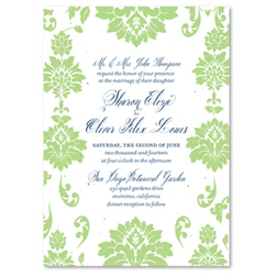 Elegant Green Wedding Invitations on seeded paper ~ Captivating Damask