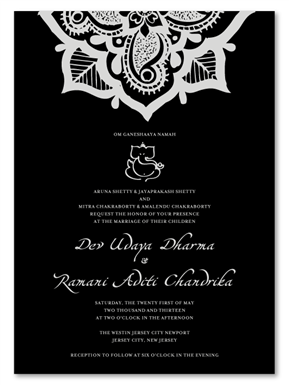 Black Tie Wedding Invitations - Hena Flower
