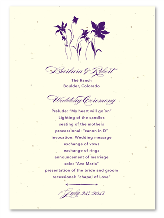 Colorado Wildflowers Wedding Programs on Cream seeded Paper