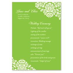 Green Wedding Programs ~ Damask (unique on recycled paper)