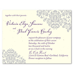 Damask Wedding Invitations on Seeded Paper | Dan's Mask by ForeverFiances (Deep Purple, French Gray, Cream)