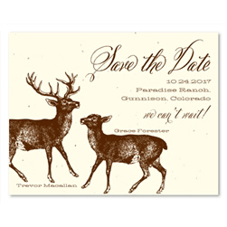 Hunting Lodge Save the Date cards on seeded paper - Deer in Love