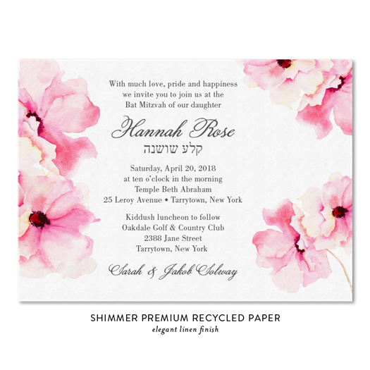 Watercolor Roses Bat Mitzvah Invitations | Delicate Roses