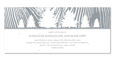 Winter Wedding Invitations ~ Doug Fir Tree (Elephant Gray, Ruby, Green, White seeded paper)