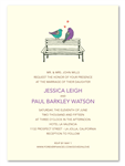 Green & Purple Wedding Invitations - Doves in Love/ Birds on a park bench