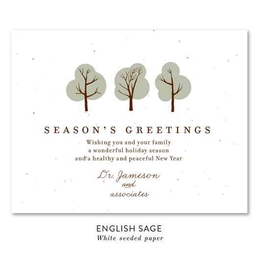 Doctor's Wishes Business Holiday Cards with green and blue trees
