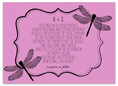 Pink Wedding Invitations ~ Dragonfly (Seeded paper)