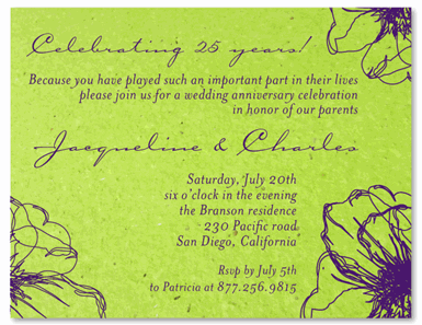 Green Wedding Anniversary Invitations ~ Drawn Poppy
