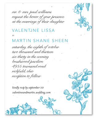 Forget me not  Wedding invitations on white seeded paper with lilac print