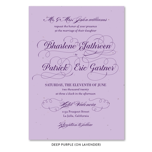 Elegant Reception Wedding Invitation on lavender seeded paper