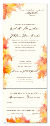 Fall Colors Wedding Invitations with orange, red and yellow leaves