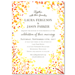 Fall meadow Wedding Invitations with orange and yellow leaves