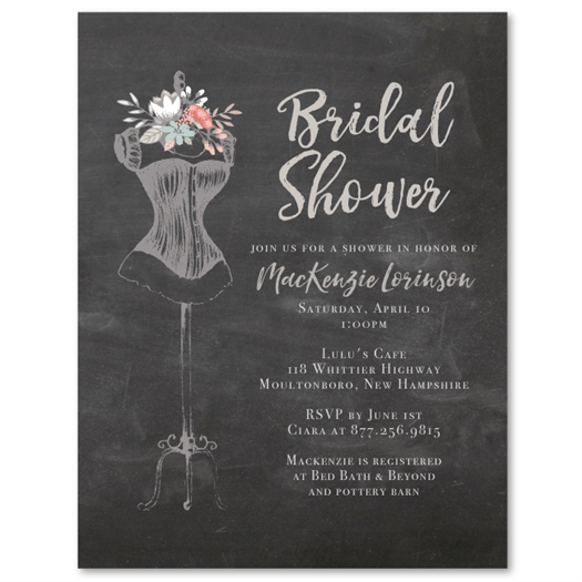 Floral Bodice Bridal Shower Cards on Chalk board Paper