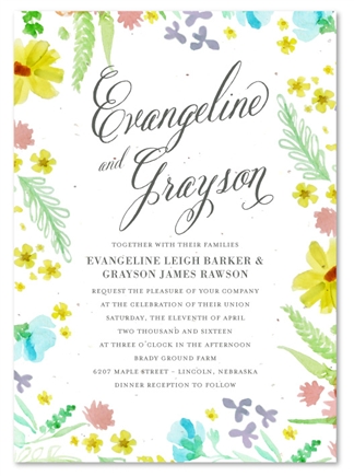 Wildflowers Wedding Invitations on white seeded paper | Floral Grace