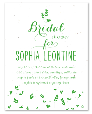 Green Bridal Shower Invitations ~ Flying Leaves