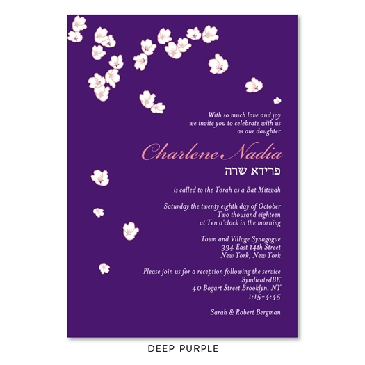 Green Bat Mitzvah Invitations with Gentle Blooms