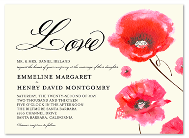 Unique Watercolor Invitations ~ Gorgeous Poppies (created with 100% recycled paper, vivid red)