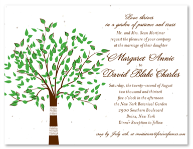 Tree Themed Wedding Cards ~ Green Tree (seeded paper)