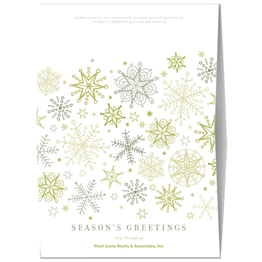 Holiday Greeting Cards | Green Snow Flakes