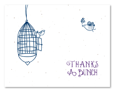 Thank you Greetings - Birds in Love (white wildflower seeded paper - Deep Purple print)