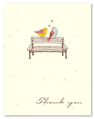 Thank you Greetings - Doves in Love (cream wildflower seeded paper - Turquoise print)