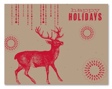 Holiday Greetings - The Deer (desert brown garden herbs seeded paper - Red print)