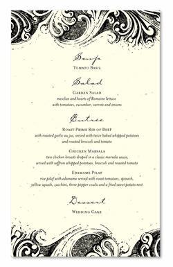 French Swirls Wedding Menus ~ Le Cabanon