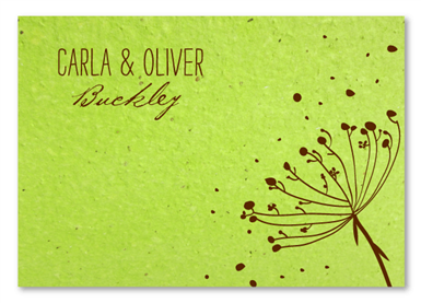 green Thank you cards ~ Love Scene (Green Seeded Paper, Chocolate brown print)