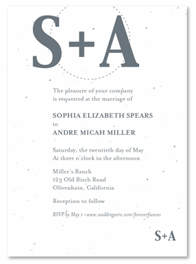 Monogram Wedding Invitations ~ Plantable paper