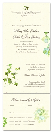 Send n Sealed Wedding invitations on 100% Recycled Paper - Nature's Glory (Off-white flan, Green & Blues)